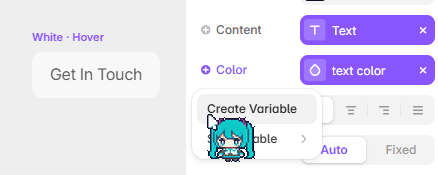 Framer's variable menu for adding a component variable